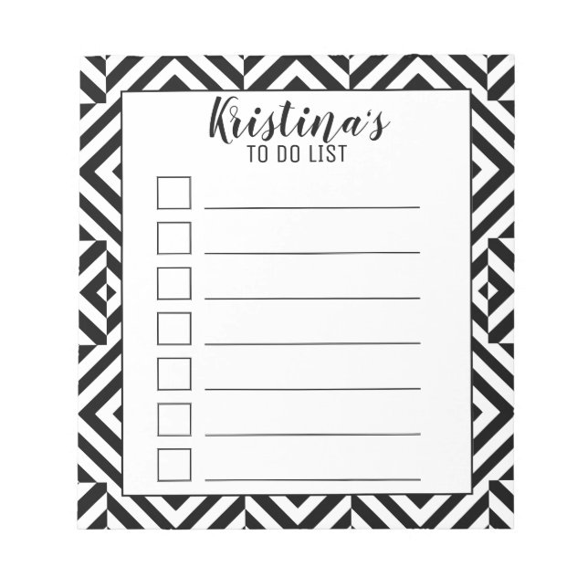 Black and White Stylish Personalised To Do List Notepad (Front)