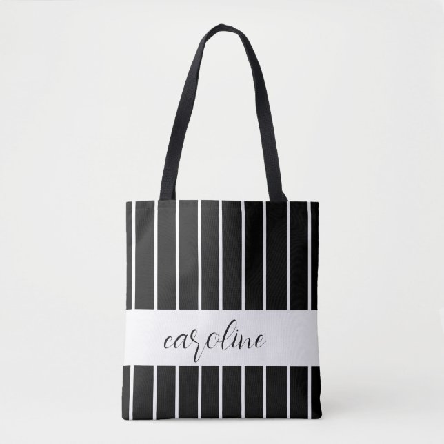 Black and White Stylish Striped Tote Bag (Front)