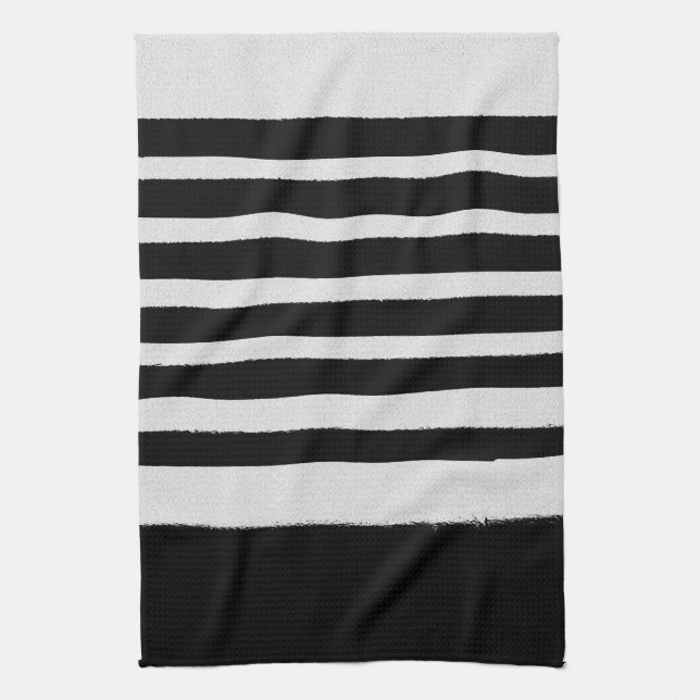 Black and White Stylish Trendy Striped Pattern Tea Towel (Vertical)