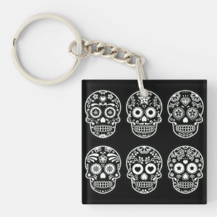 Black and White Sugar Skull Acrylic Keychain