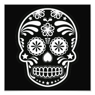 Black and White Sugar Skull Flower Photo Print