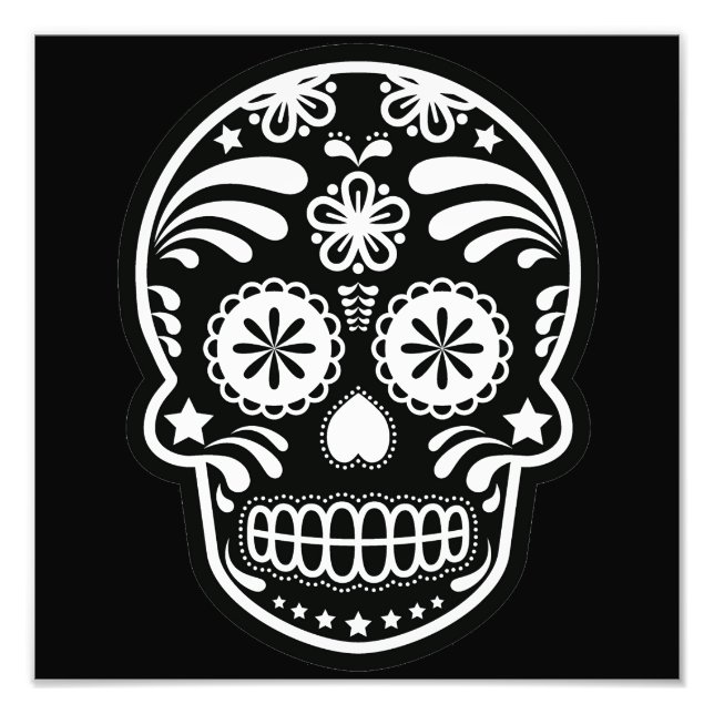 Black and White Sugar Skull Flower Photo Print (Front)