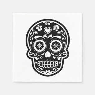 Black and White Sugar Skull Heart Napkin