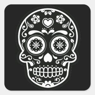 Black and White Sugar Skull Heart Square Sticker
