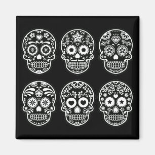 Black and White Sugar Skull Magnet