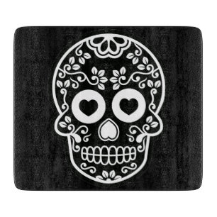 Black and White Sugar Skull Vine Cutting Board