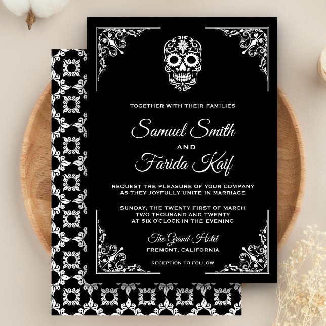 Black and White Sugar Skull Wedding Invitation (Creator Uploaded)