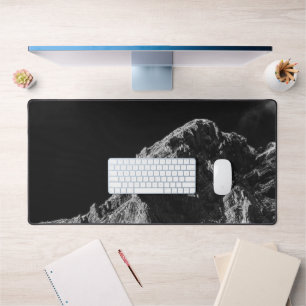 Black and white sun illuminated mountain desk mat