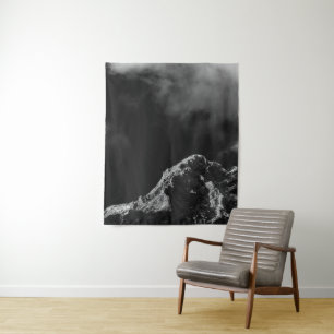 Black and white sun illuminated mountain tapestry