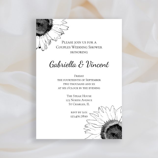 Black and White Sunflower Couples Wedding Shower Invitation (Creator Uploaded)