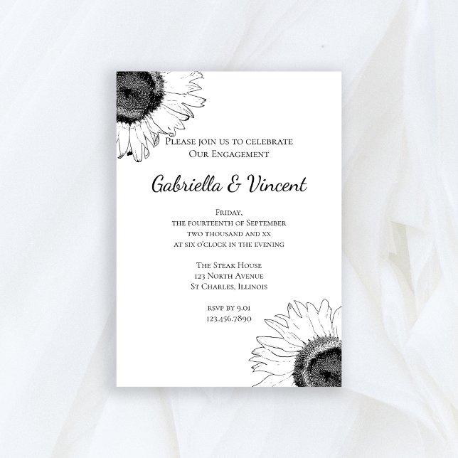 Black and White Sunflower Engagement Party Invitation (Creator Uploaded)