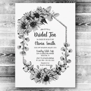 Black and White Sunflower Floral Bridal Tea Invitation