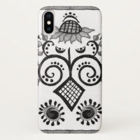 Black and White Sunflower Folk Pattern