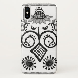 Black and White Sunflower Folk Pattern iPhone X Case