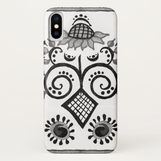 Black and White Sunflower Folk Pattern Case-Mate iPhone Case (Back)