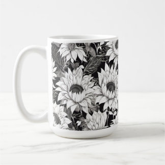 Black and White Sunflower Mug. Coffee Cup Gift Her