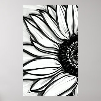 Black And White Sunflower Poster