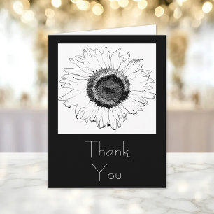 Black and White Sunflower Thank You Card