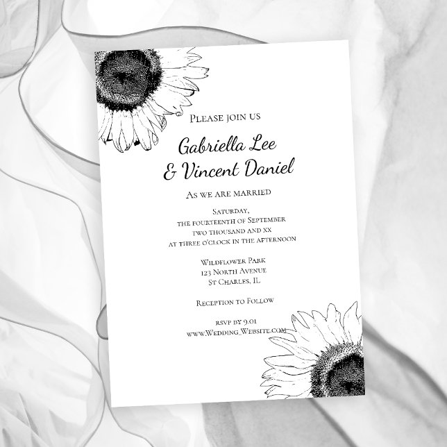 Black and White Sunflower Wedding Invitation (Creator Uploaded)