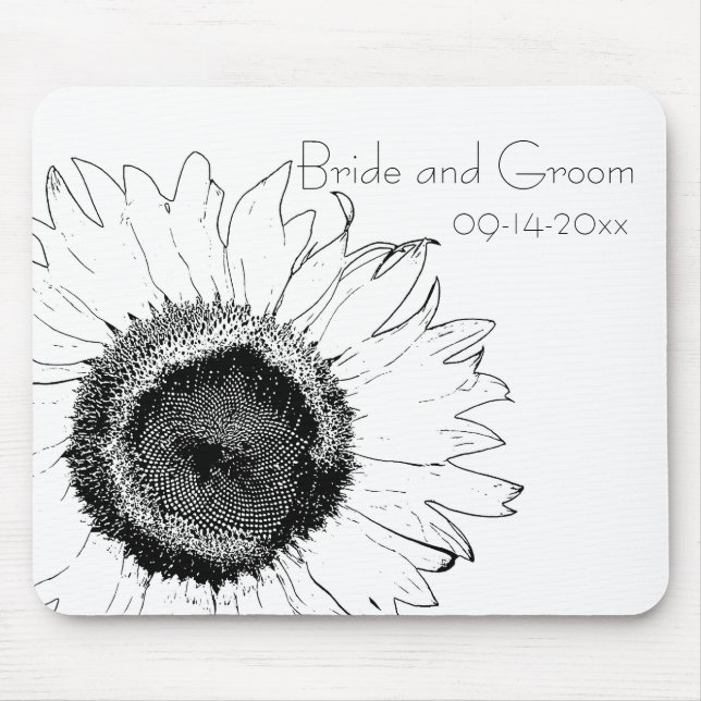 Black and White Sunflower Wedding Mouse Pad (Front)