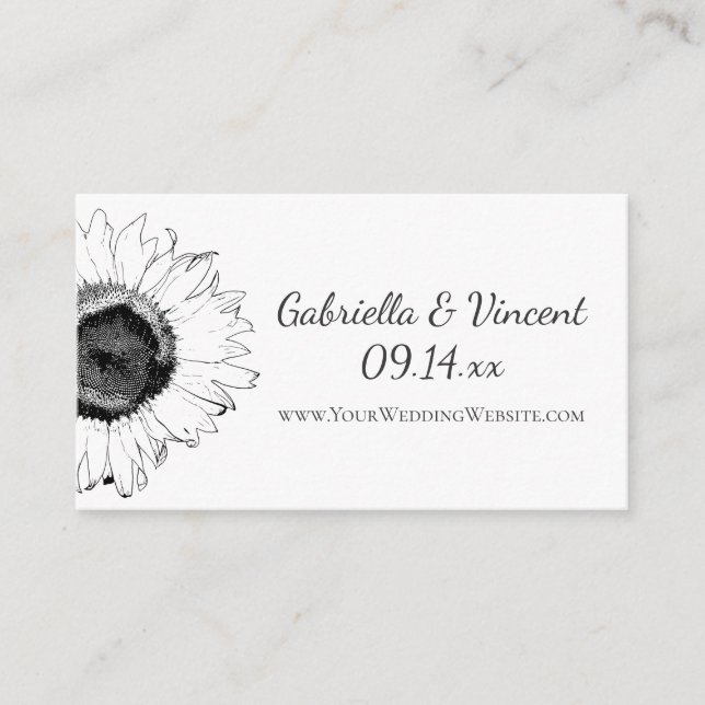 Black and White Sunflower Wedding Website Card (Front)