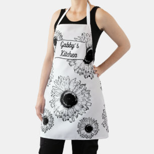Black and White Sunflowers All-Over Print Apron