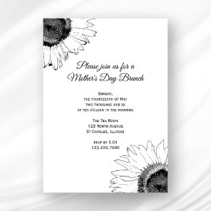 Black and White Sunflowers Mother's Day Brunch Invitation