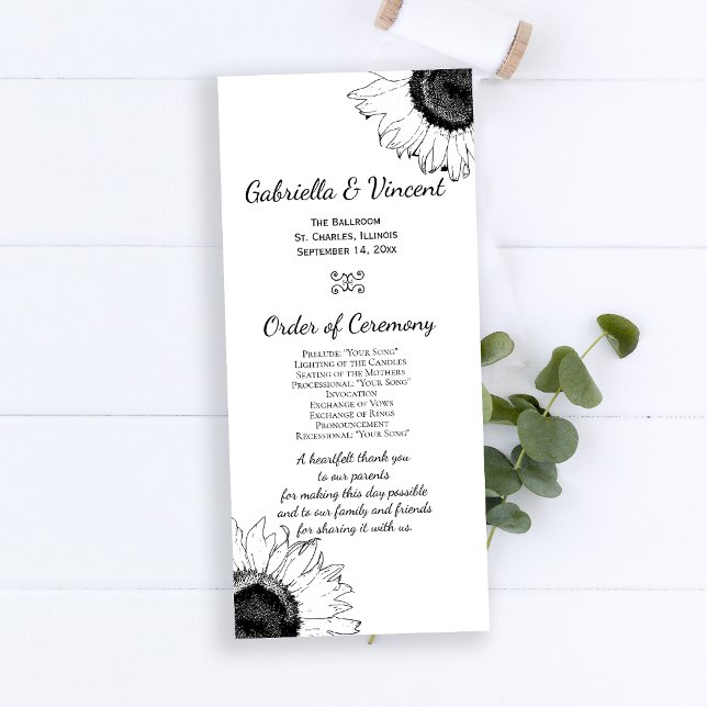 Black and White Sunflowers Wedding Program (Creator Uploaded)