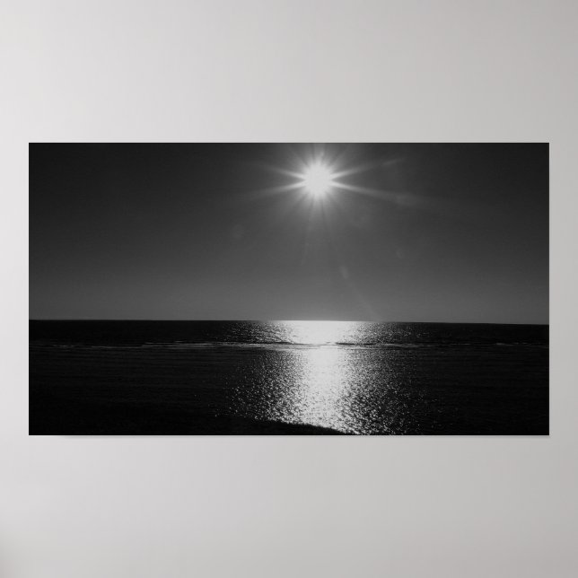 Black and White Sunshine over the Sea Poster (Front)