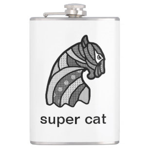 Black and White Super Cat Modern Art Hip Flask