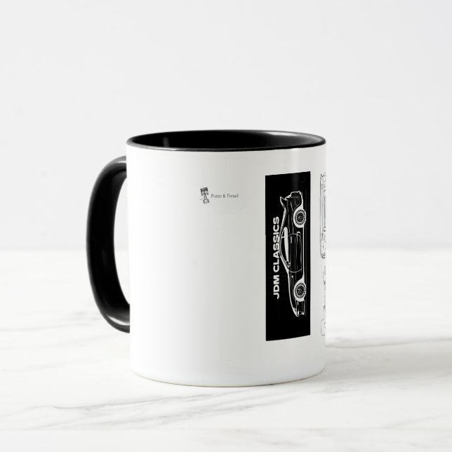 Black and White Supra Mug | Piston & Thread (Front Left)