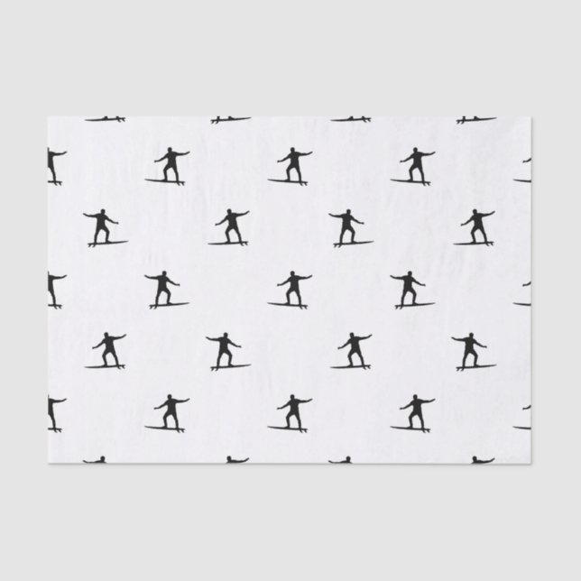 Black and White Surfing Motif Graphic Print Tissue Paper (Front)