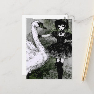 Black and White Swan and Ballerina Postcard