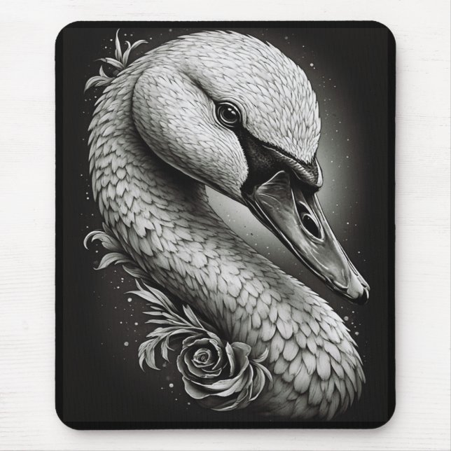 Black and White Swan Mouse Pad (Front)