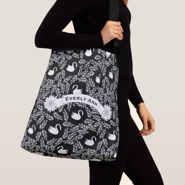Black and White Swan Pattern Crossbody Bag (Close Up)