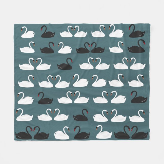 Black and White Swans Fleece Blanket (Front (Horizontal))
