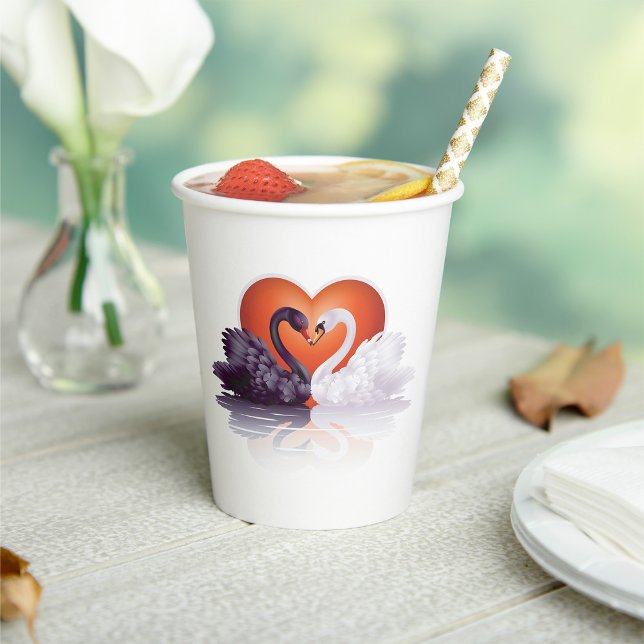 Black and White Swans in Love Heart Paper Cups (Creator Uploaded)