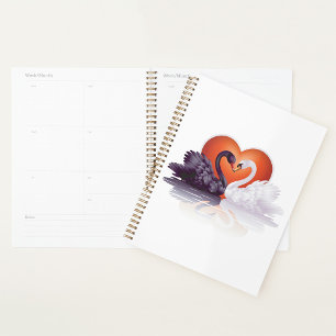 Black and White Swans in Love Heart Planner