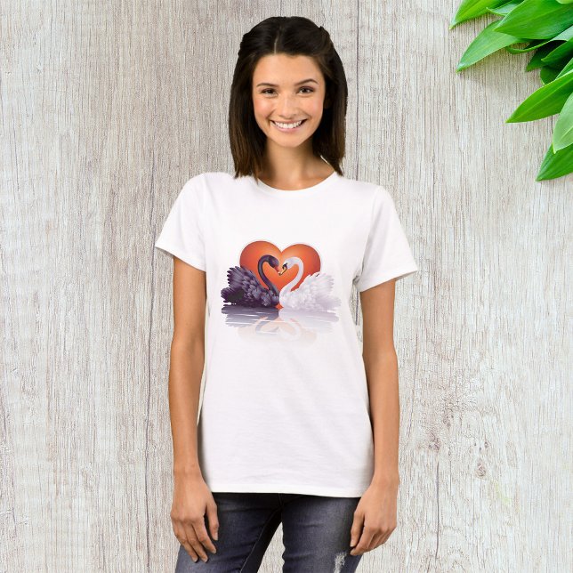 Black and White Swans in Love Heart T-Shirt (Creator Uploaded)