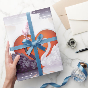 Black and White Swans in Love Heart Wrapping Paper