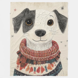 Black and White Sweater Puppy with Snow Fleece Blanket