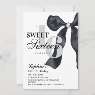 Black and White Sweet 16 Birthday Party  Invitation