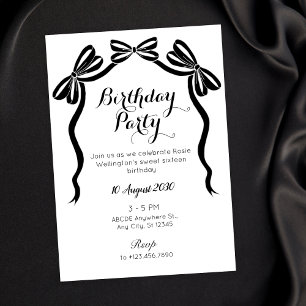 Black and white sweet tie ribbon bow birthday  invitation