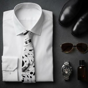 Black and White Swilring Liquid Polka Dots Tie
