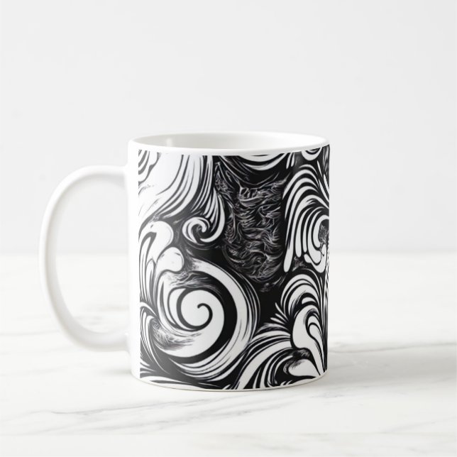 Black And White Swirl Pattern Coffee Mug (Left)