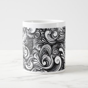 Black And White Swirl Pattern Large Coffee Mug