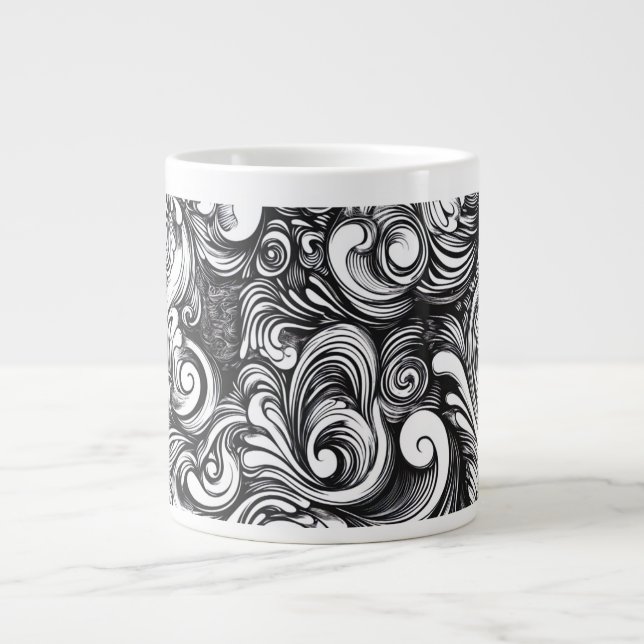 Black And White Swirl Pattern Large Coffee Mug (Front)