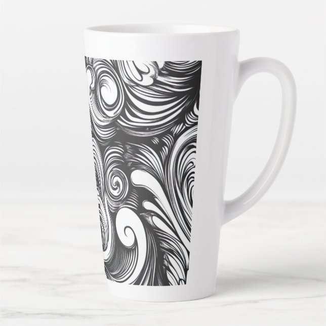 Black And White Swirl Pattern Latte Mug (Right)
