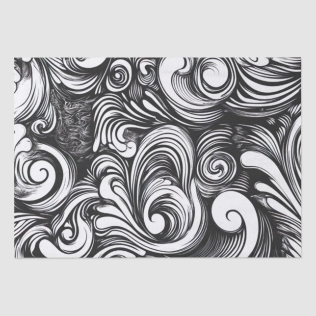Black And White Swirl Pattern Tissue Paper (Front)