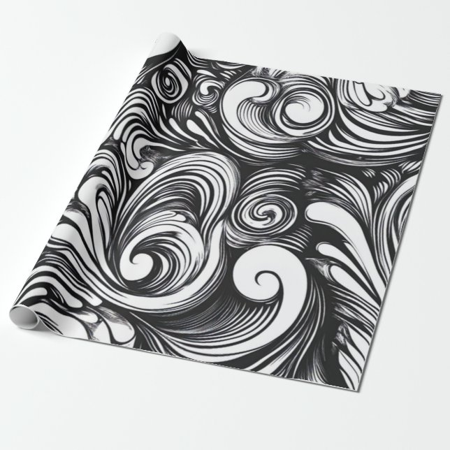 Black And White Swirl Pattern Wrapping Paper (Unrolled)